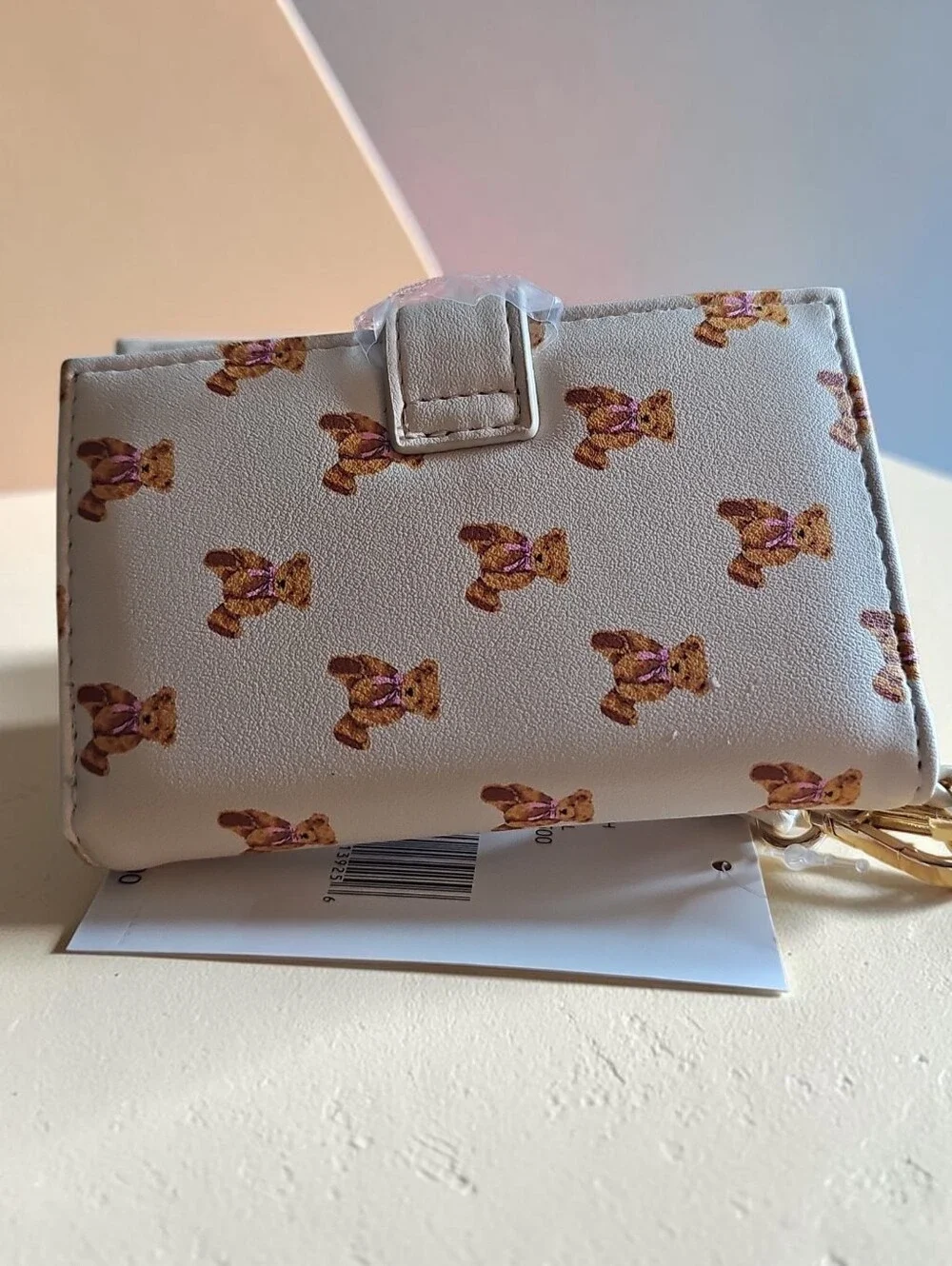 Betsey Johnson White Teddy Bear Print Kids Wristlet Crossbody Wallet